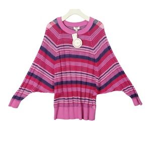 Umgee Palm Springs Striped Sweater Womens Medium Sheer‎ Knit Batwing Sleeve NEW